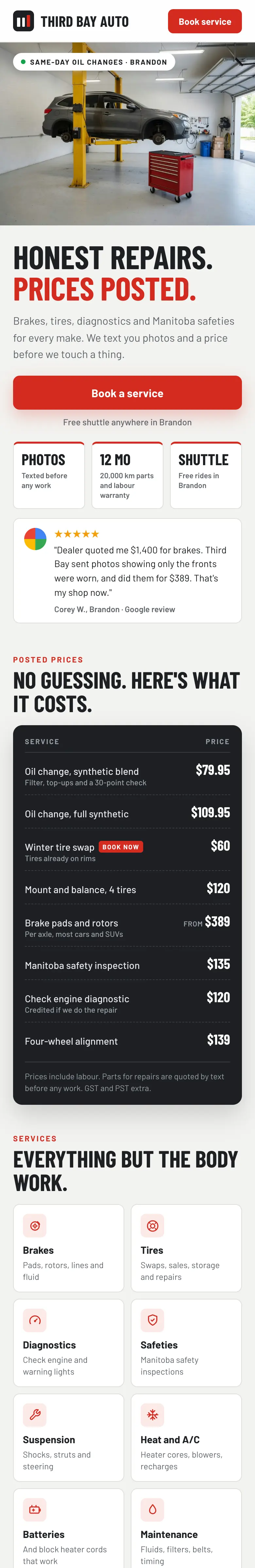 Example website design for Third Bay Auto