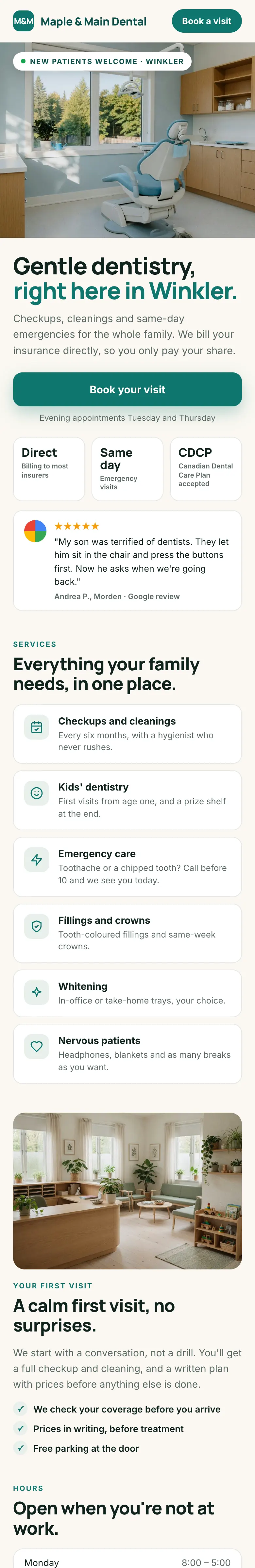 Example website design for Maple & Main Dental