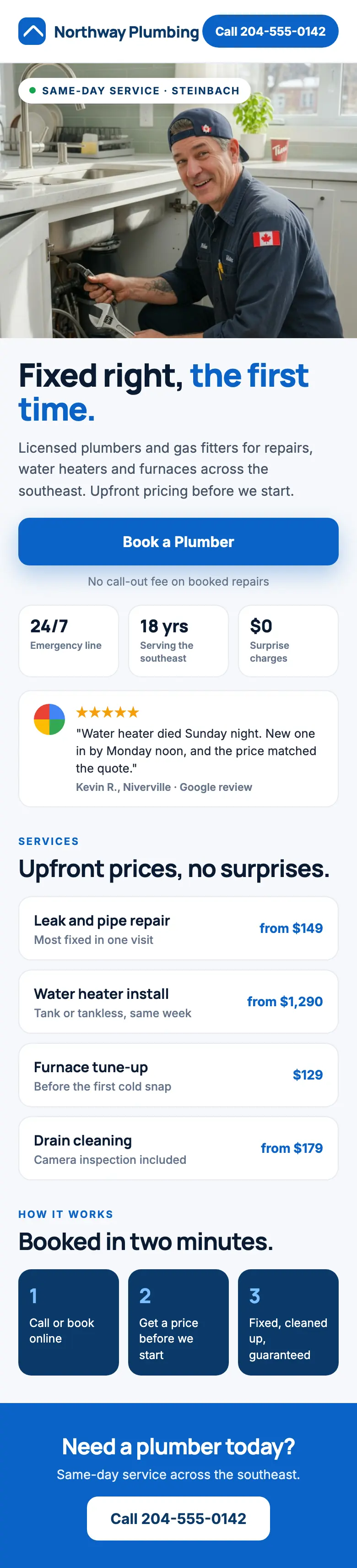 Example website design for Northway Plumbing