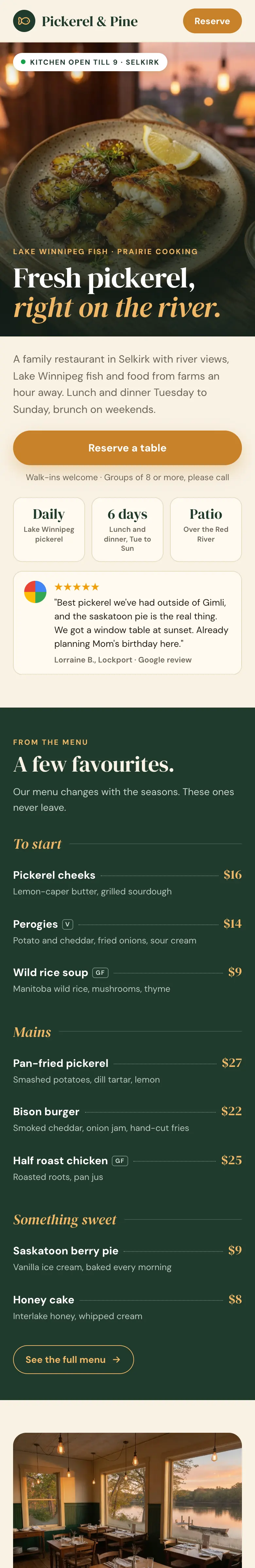 Example website design for Pickerel & Pine