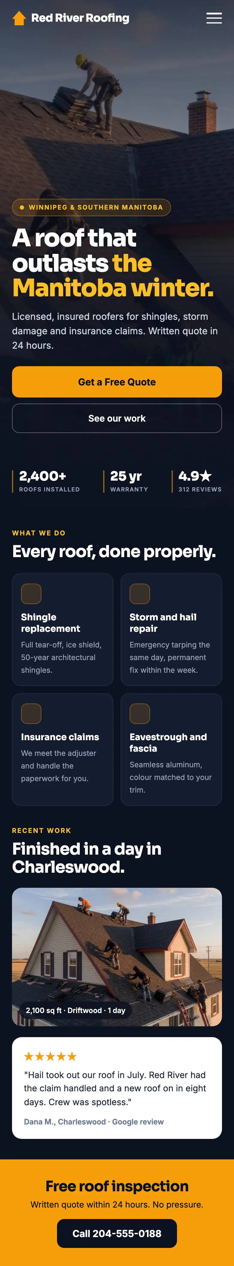 Example website design for Red River Roofing